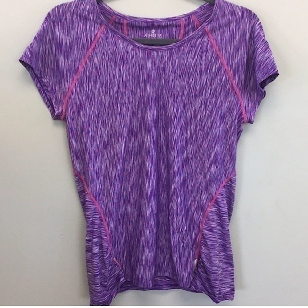 Athleta Fastest Track Purple Space Dye Short Sleeve Active Top